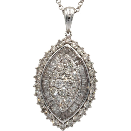 18k 14k White Gold 2.03CT Cluster Pendant Chain Necklace