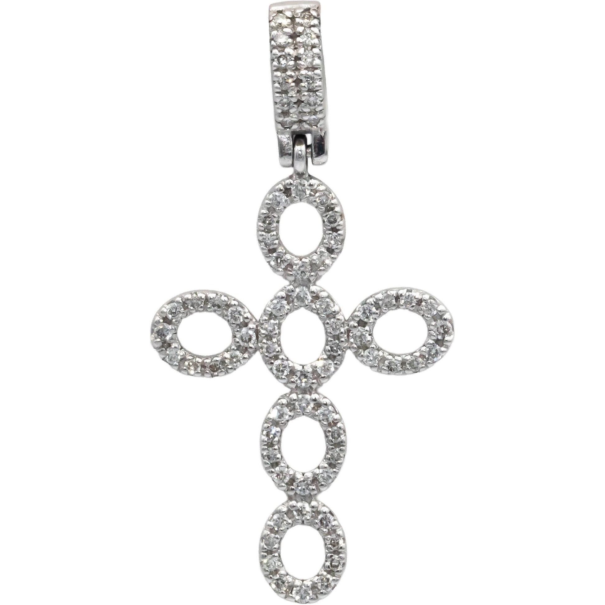 10k White Gold 0.44CT Diamond Cross Crucifix Pendant on Cord Necklace