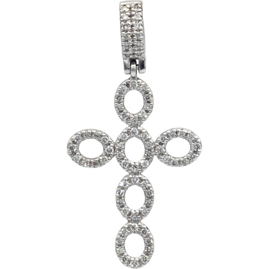10k White Gold 0.44CT Diamond Cross Crucifix Pendant on Cord Necklace