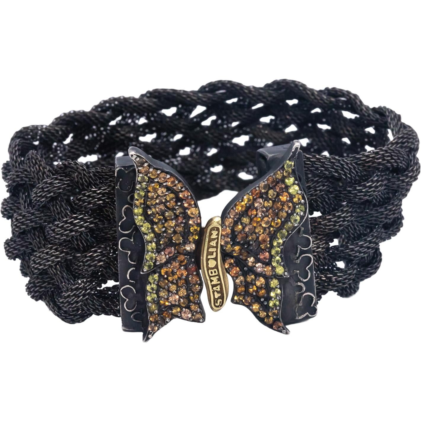 STAMBOLIAN 18k Gold Sterling Silver 2.0CT Yellow & Orange Sapphire Mesh Bracelet