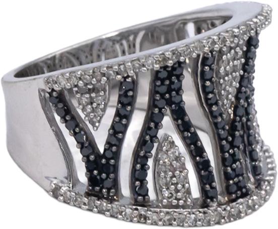 10k White Gold 0.50CT White and Black Diamond Wide Band Ring Size 7