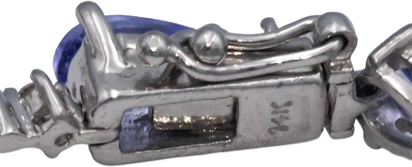 14k White Gold 9.30CT Diamond and Tanzanite Fancy Link Bracelet