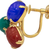 14k Yellow Gold Scarab Carved Assorted Gemstone Screw Back Earrings