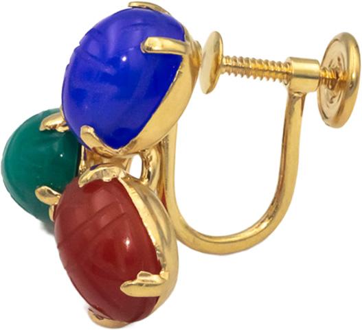 14k Yellow Gold Scarab Carved Assorted Gemstone Screw Back Earrings