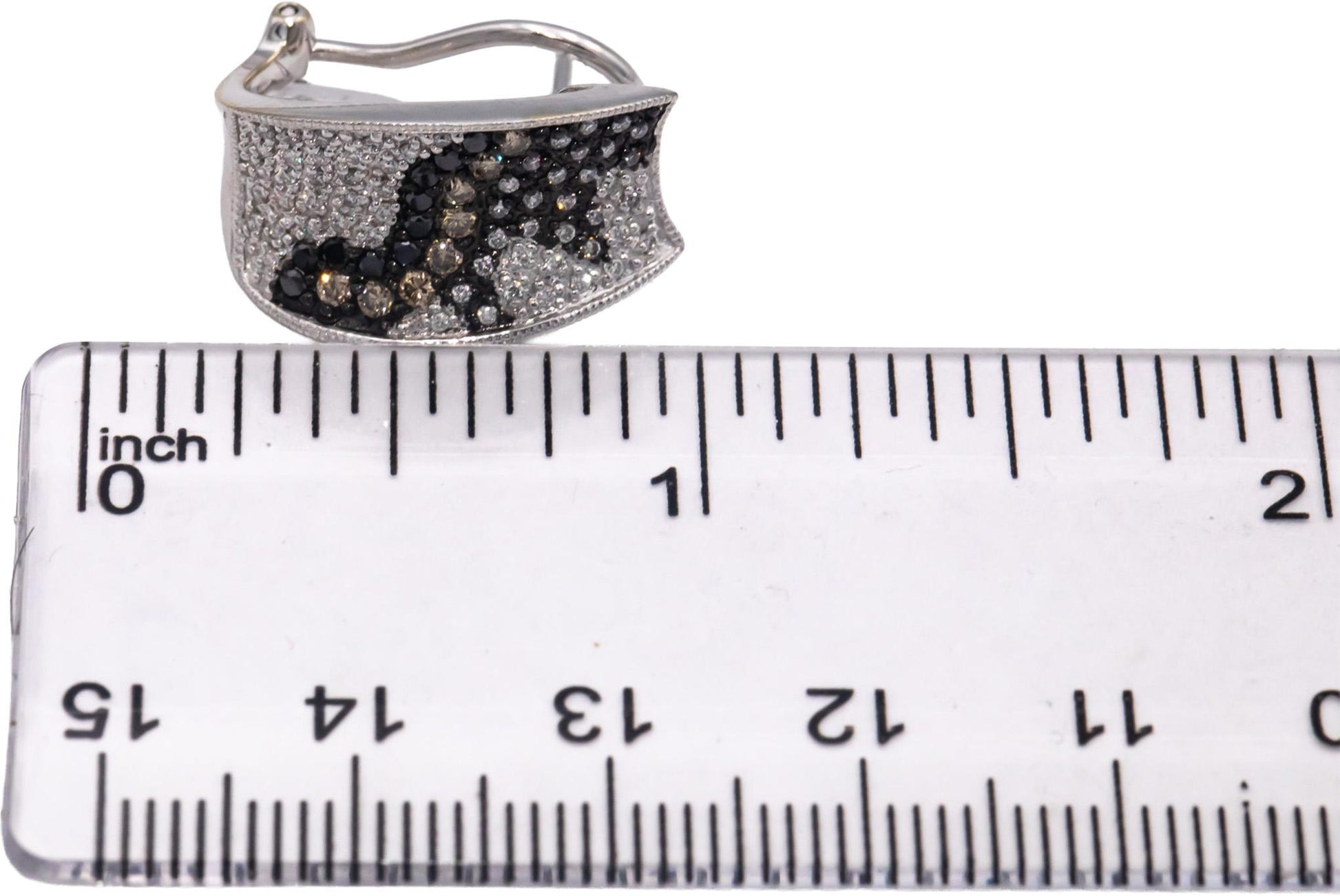 14k White Gold 0.85CT White Brown Black Diamond Cluster Curved Earrings