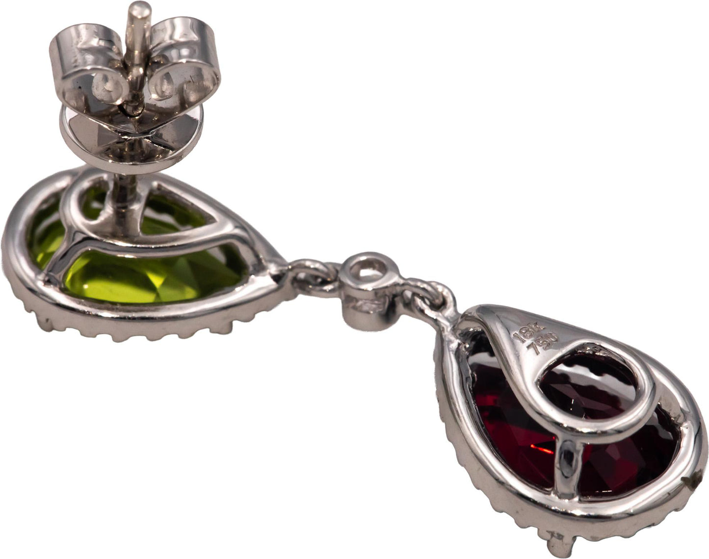 18k White Gold 7.30CT Diamond Garnet Peridot Drop Dangle Earrings