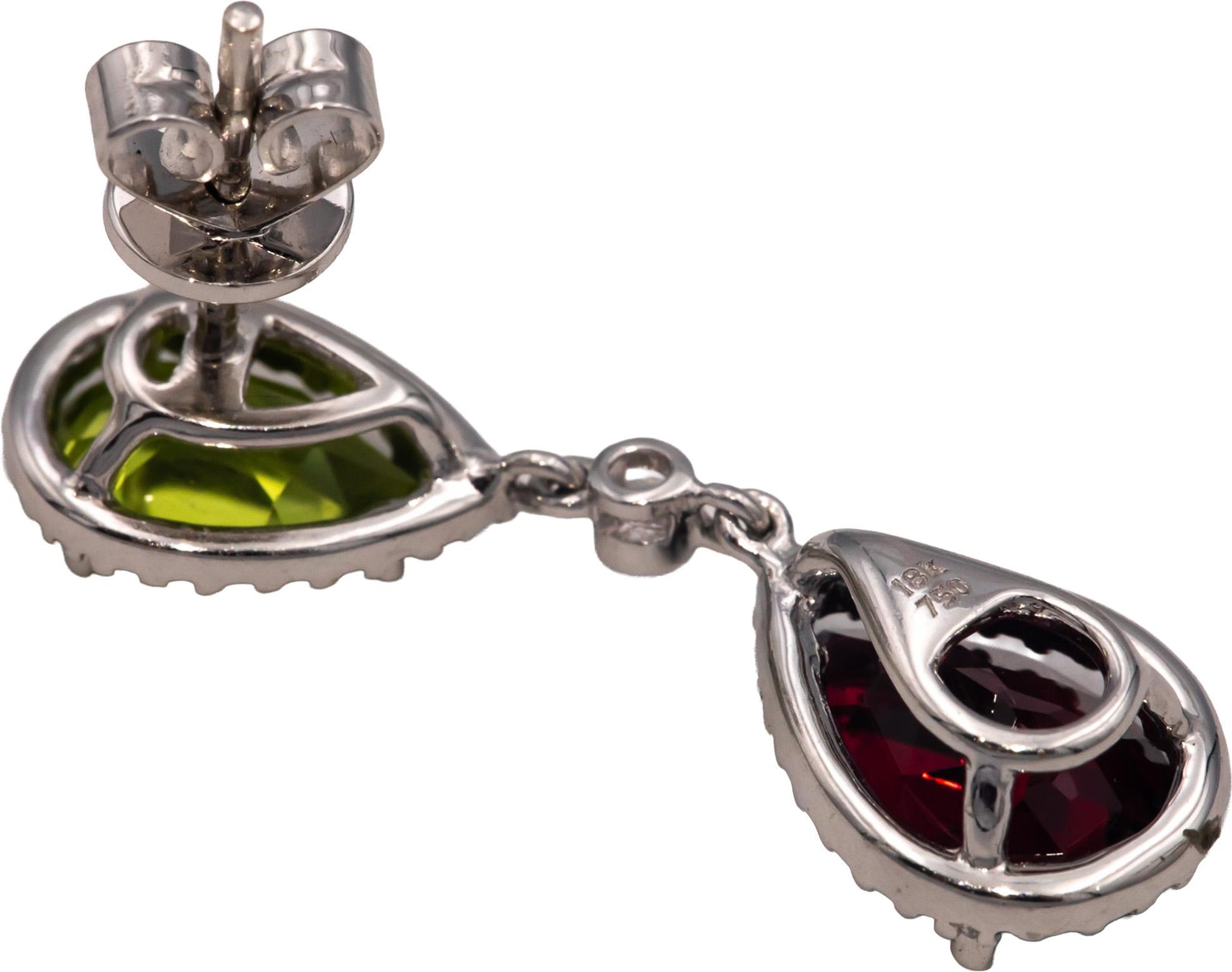 18k White Gold 7.30CT Diamond Garnet Peridot Drop Dangle Earrings