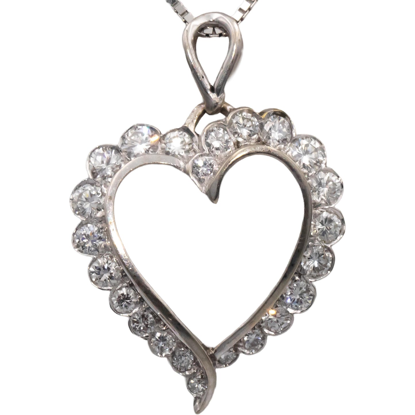 14k White Gold VS Diamond Open Heart Pendant Chain Necklace 1.0CT