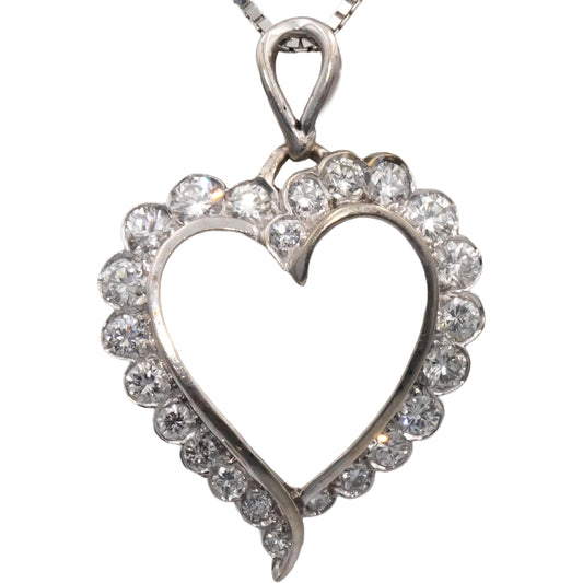 14k White Gold VS Diamond Open Heart Pendant Chain Necklace 1.0CT