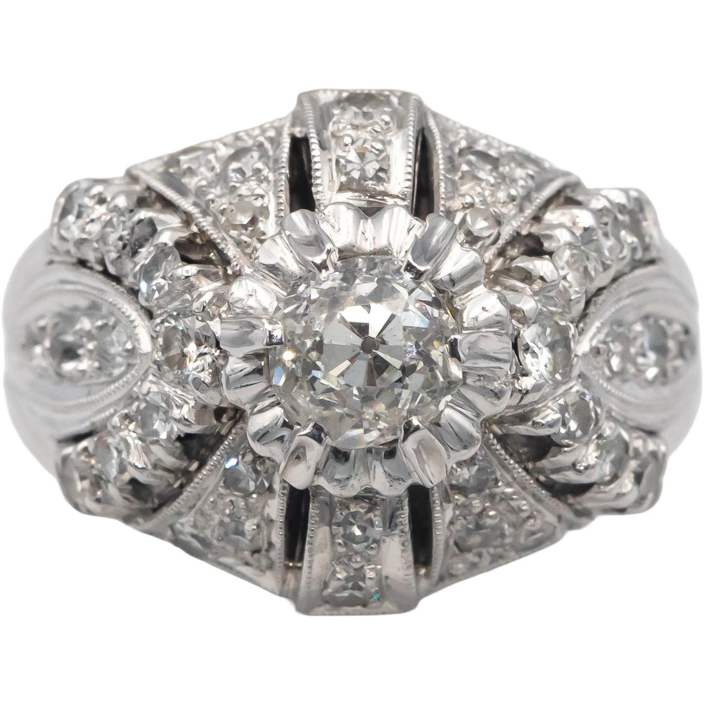Vintage Antique 14k Gold Old Mine Cut Diamond Ring 1.35CT w/ .85CT Center Size 7