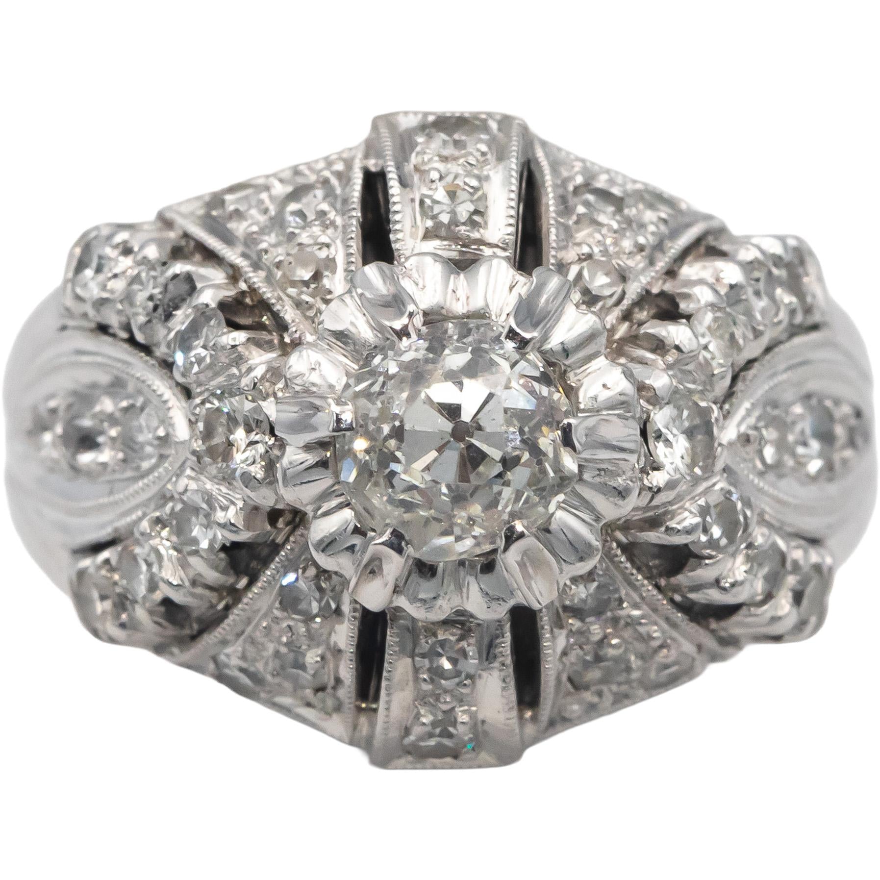 Vintage Antique 14k Gold Old Mine Cut Diamond Ring 1.35CT w/ .85CT Center Size 7