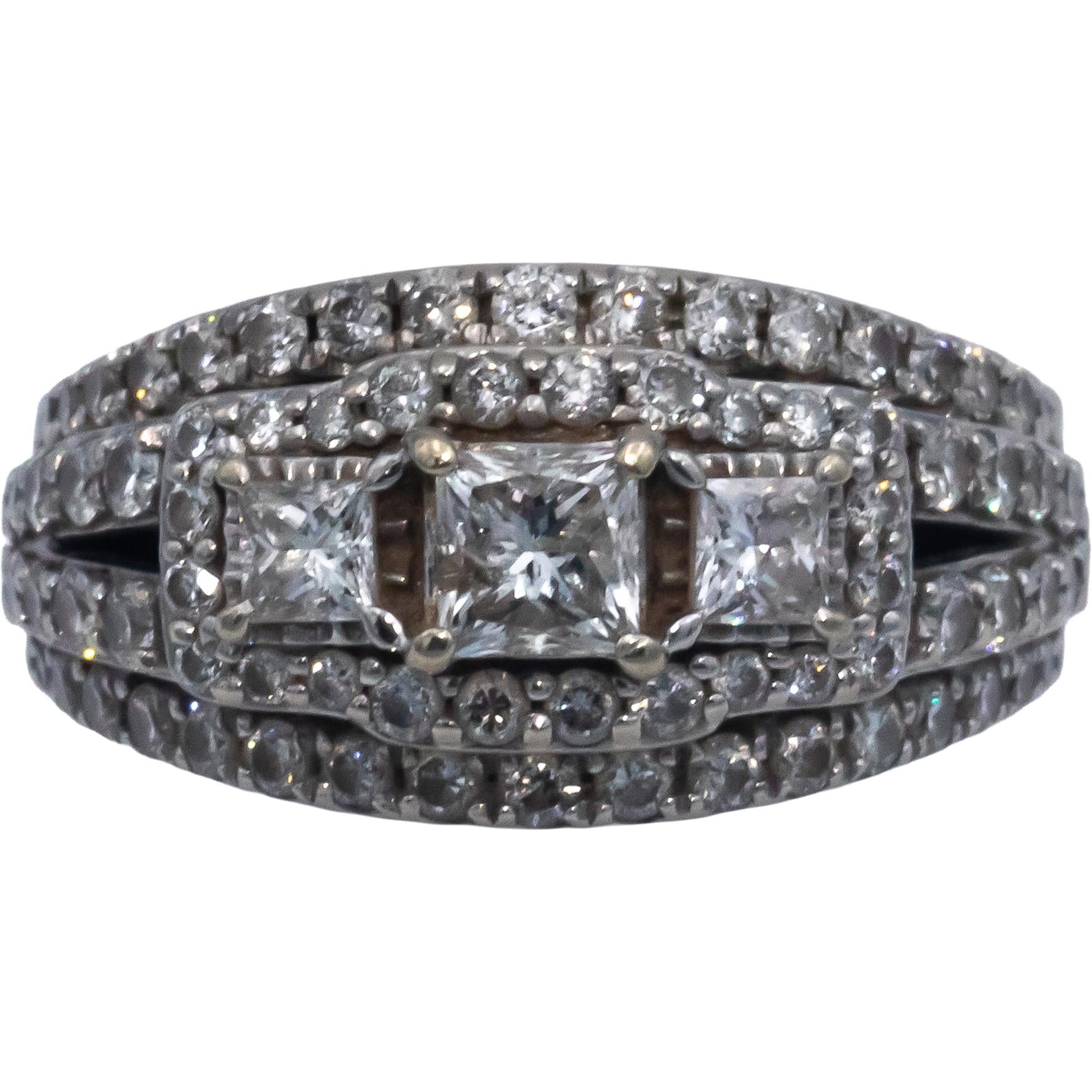 14k White Gold 1.70CT Princess and Round Cut Diamond Engagement Ring Size 8