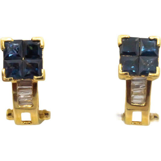 18k Yellow Gold 1.10CT VS Diamond and Sapphire Curved Earrings