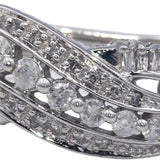 10k White Gold Round and Baguette Cut Curved Earrings 0.50CT