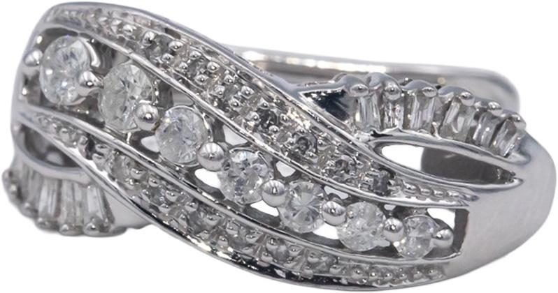 10k White Gold Round and Baguette Cut Curved Earrings 0.50CT