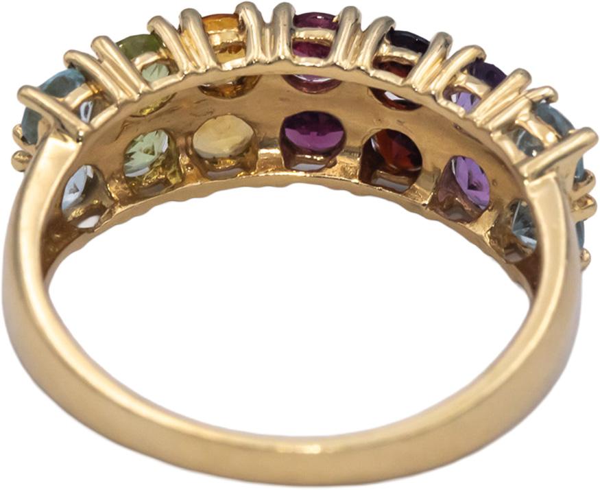 14k Yellow Gold 2.0CT Round Cut Assorted Rainbow Gemstone Band Ring Size 7