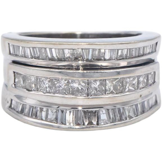 14k White Gold 1.50CT Round & Baguette Cut Diamond Band Ring Size 5