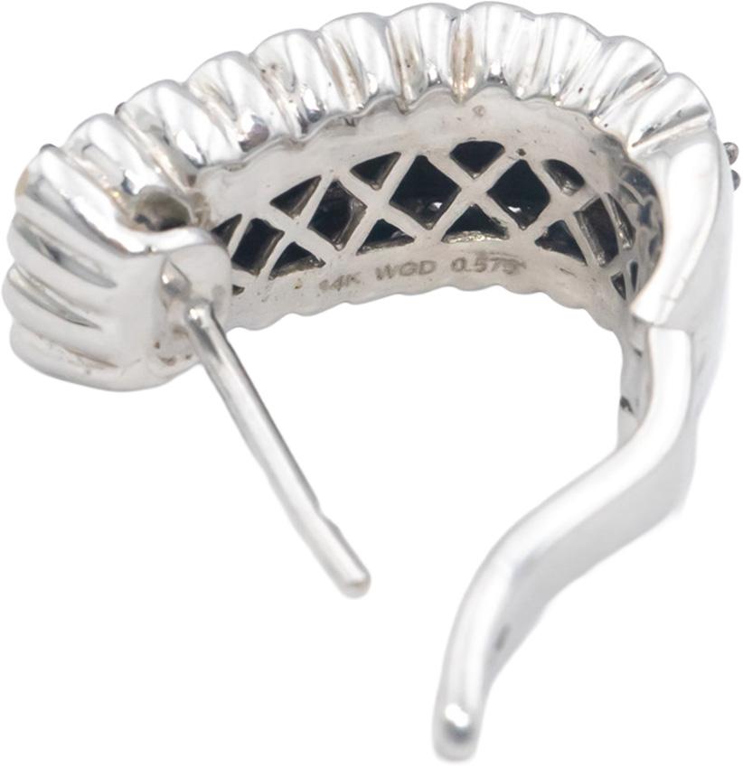 14k White Gold Jewelry White and Black Diamond Curved Earrings 1.50CT