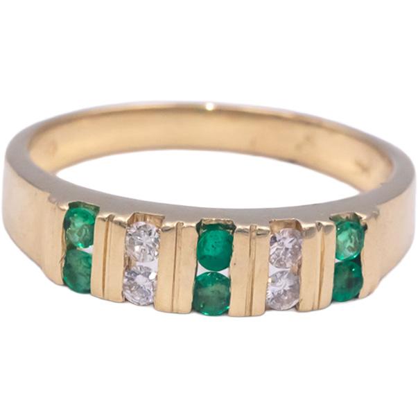 14k Yellow Gold 0.30CT Diamond and Emerald Band Ring Size 7