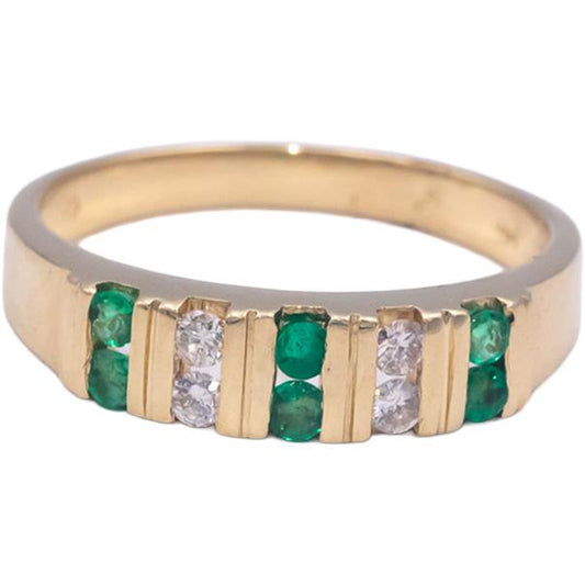 14k Yellow Gold 0.30CT Diamond and Emerald Band Ring Size 7