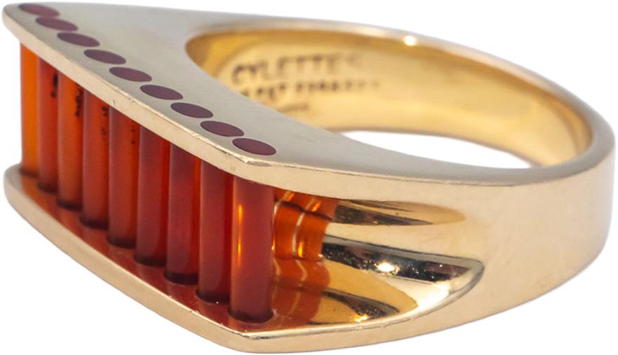 Designer 14k Yellow Gold Fancy Cut Orange Gemstone Ring Size 7.75