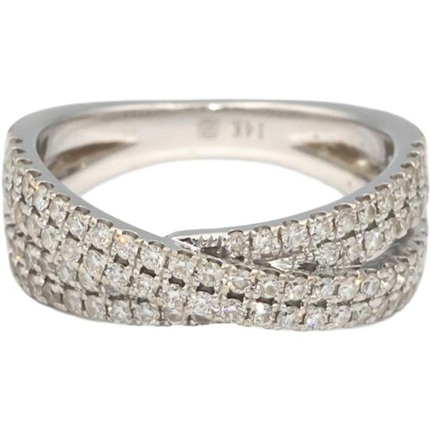 14k White Gold 1.0CT VS Round Cut Diamond Crossover Band Ring Size 7.25