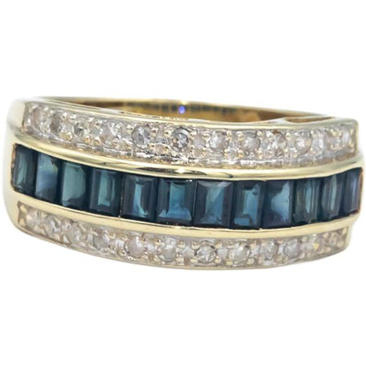 14k Yellow Gold Jewelry 1.50CT Diamond and Sapphire Band Ring Size 8