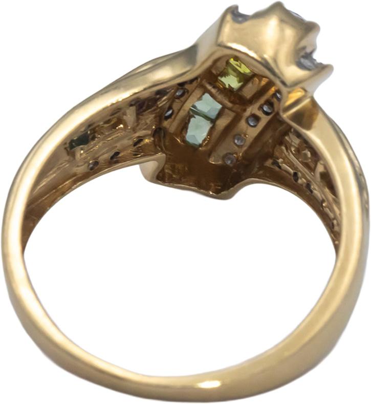 14k Yellow Gold 1.30CT Diamond & Rainbow Sapphire Crossover Ring Size 7.75