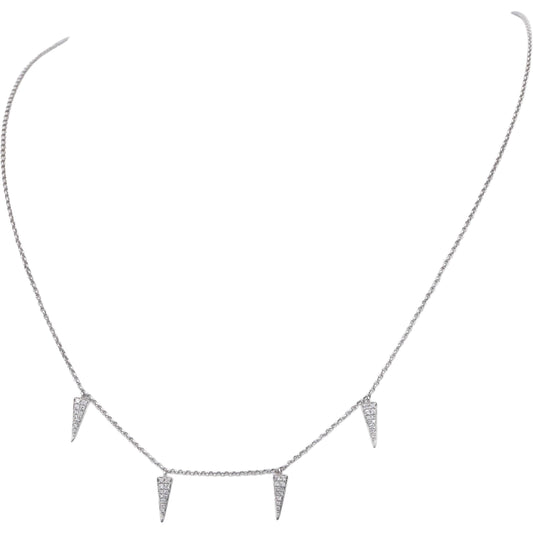 18k White Gold 0.15CT VS Diamond Dangle Charm Necklace w/ Adjustable Clasp