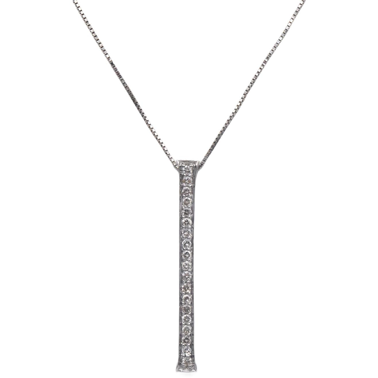14k White Gold Jewelry 0.23CT Round Cut Diamond Bar Pendant Necklace