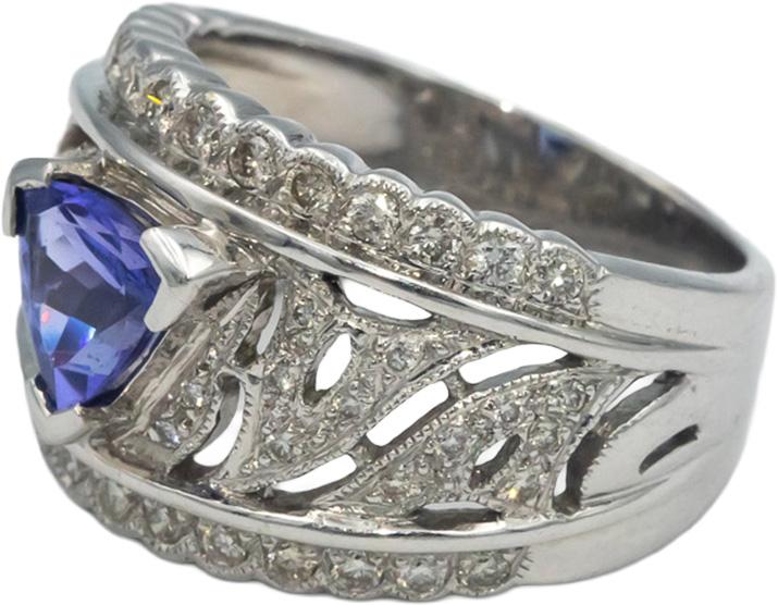 Designer 18k White Gold 1.51CT Diamond and Tanzanite Cocktail Ring Size 6.25