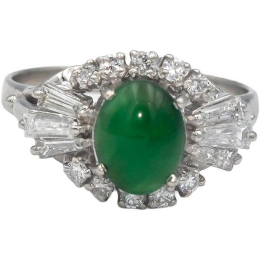 Platinum Jewelry VS Diamond & Jade Cocktail Ring 1.41CT Size 9.25