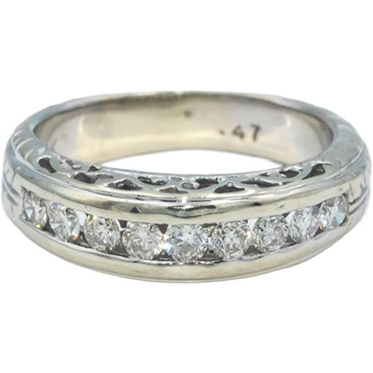 14k White Gold VS Diamond Channel Set Filigree Wedding Ring 0.47CT Size 5.5