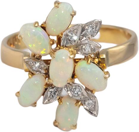 14k Yellow & White Gold Diamond and Opal Ring/Pendant 0.80CT Size 6