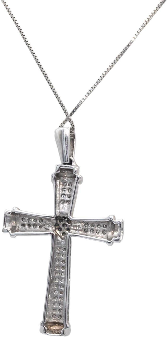 14k White Gold Round Diamond Cross Crucifix Pendant Necklace 0.15CT