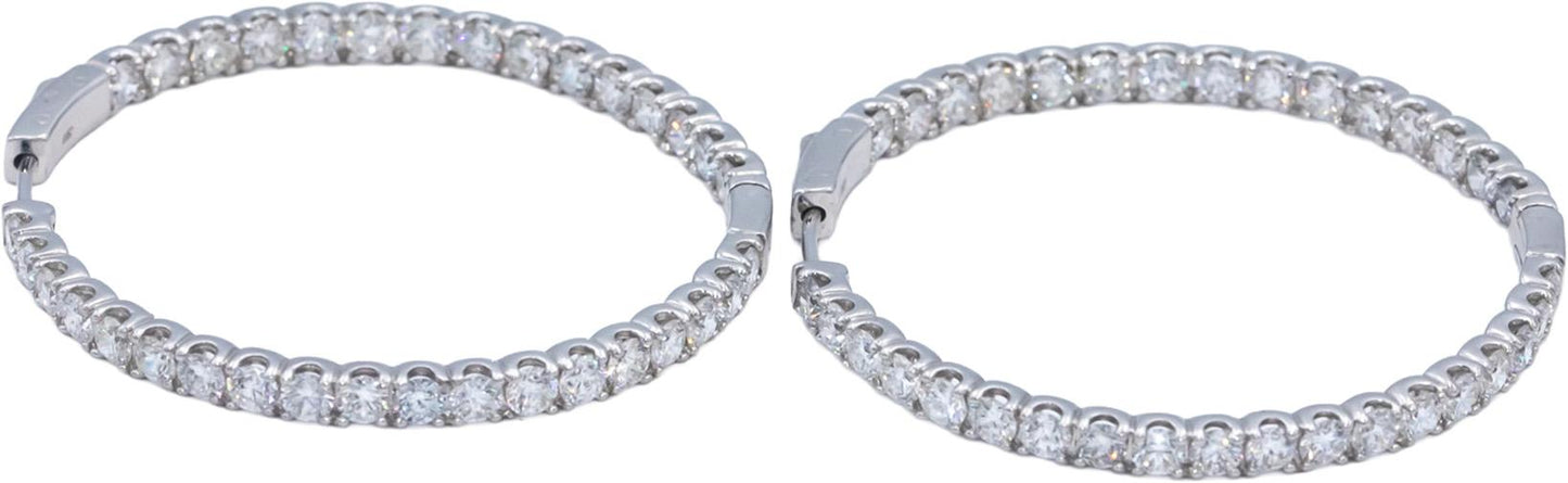 14k White Gold Round Lab Grown Diamond Inside Out Hoop Earrings 6.0CT