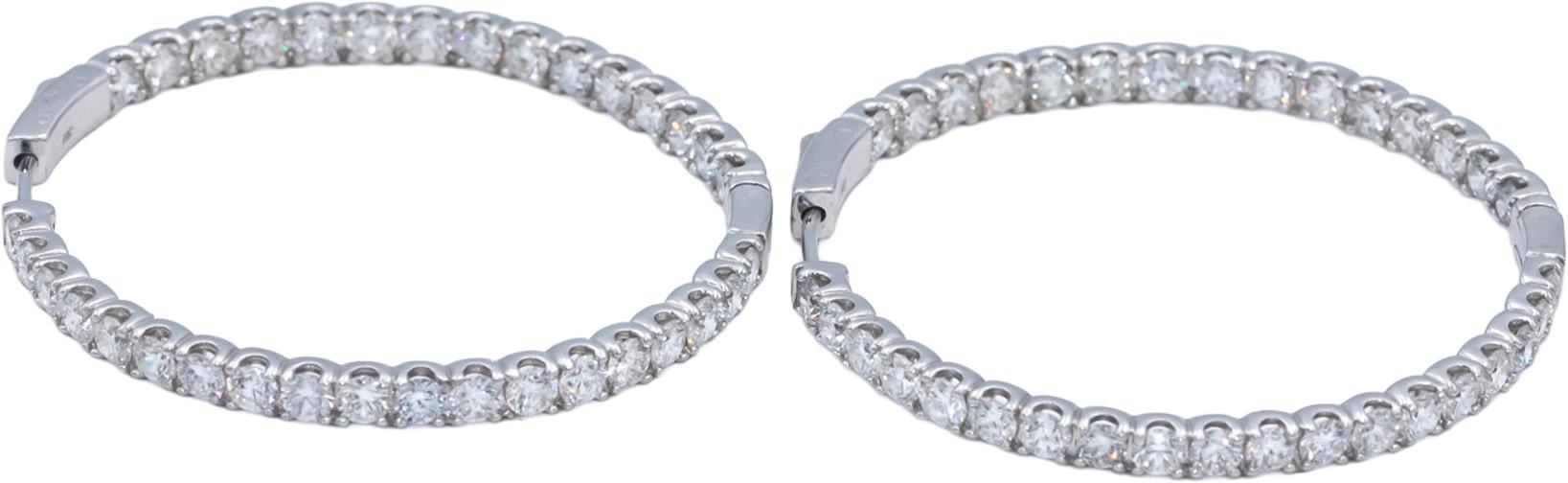 14k White Gold Round Lab Grown Diamond Inside Out Hoop Earrings 6.0CT