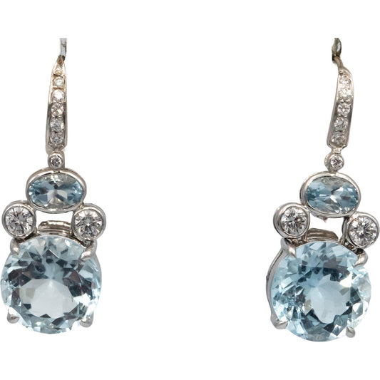 18k White Gold Jewelry VS Diamond & Aquamarine Drop Earrings 6.18CT