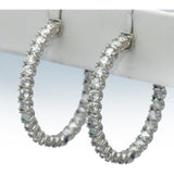 14k White Gold Round Diamond Inside Out Circle Hoop Earrings 5.35CT