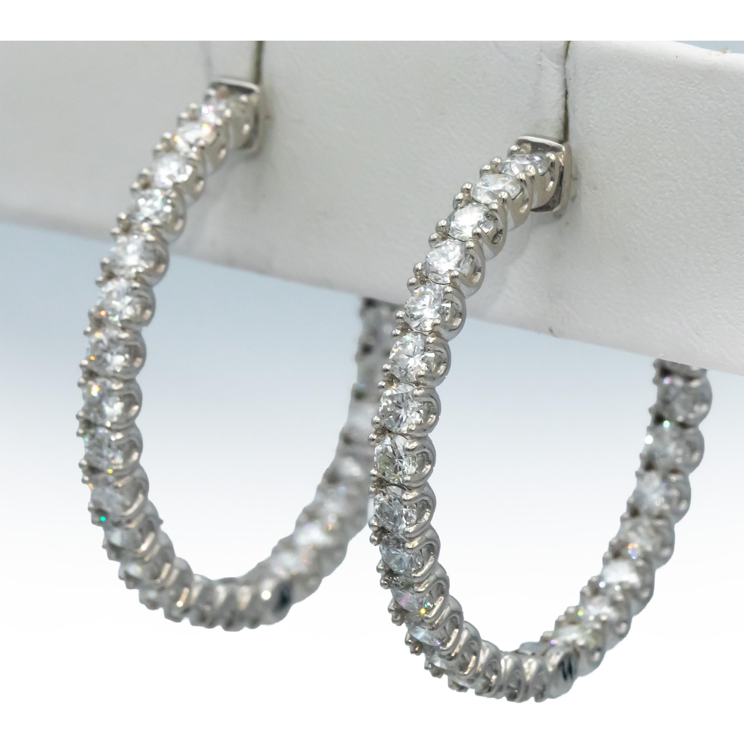 14k White Gold Round Diamond Inside Out Circle Hoop Earrings 5.35CT