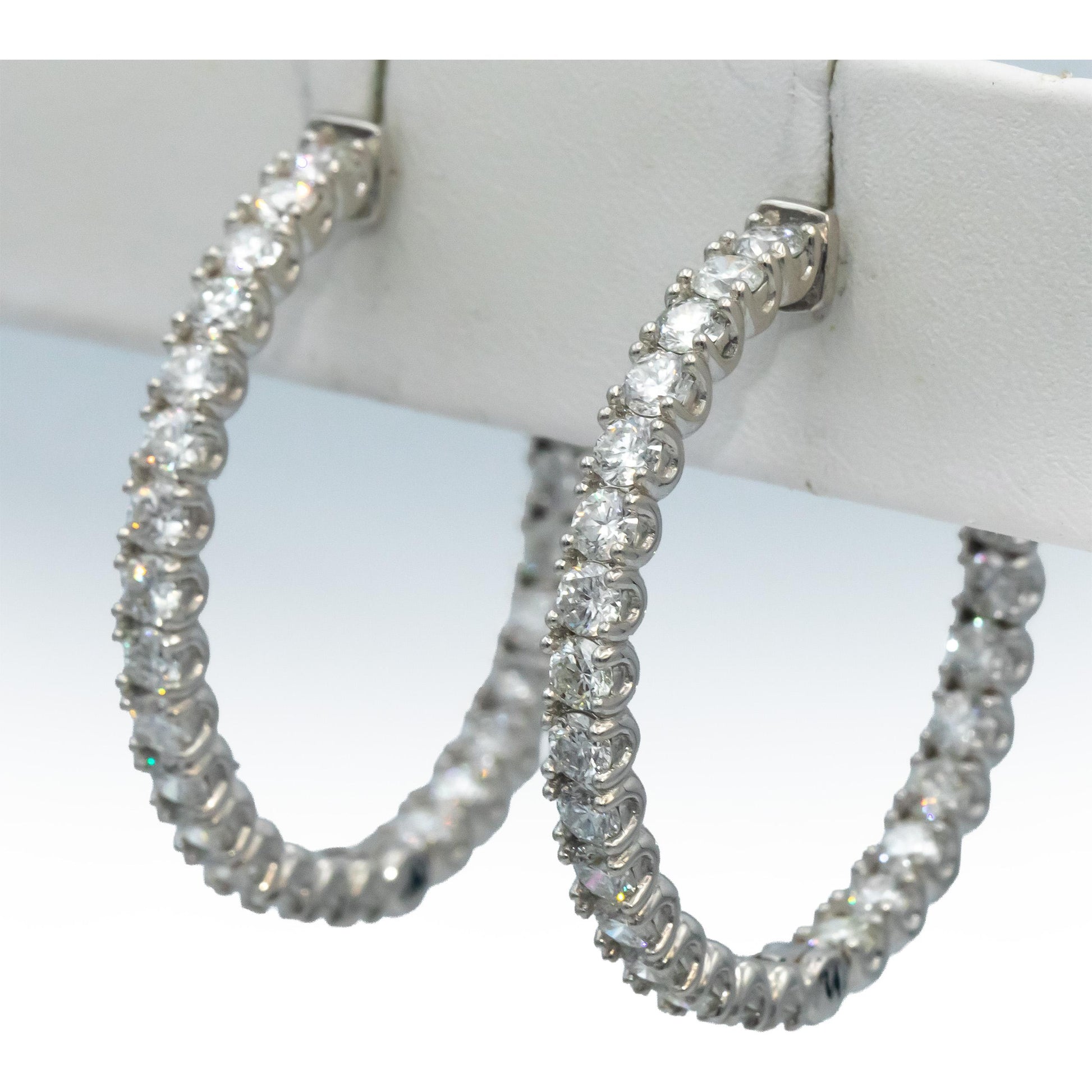 14k White Gold Round Diamond Inside Out Circle Hoop Earrings 5.35CT