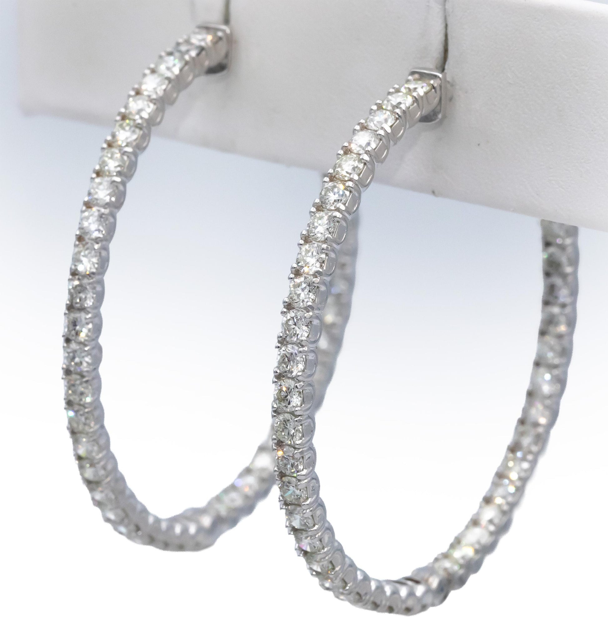 18k White Gold VS Round Diamond Inside Out Circle Hoop Earrings 7.05CT