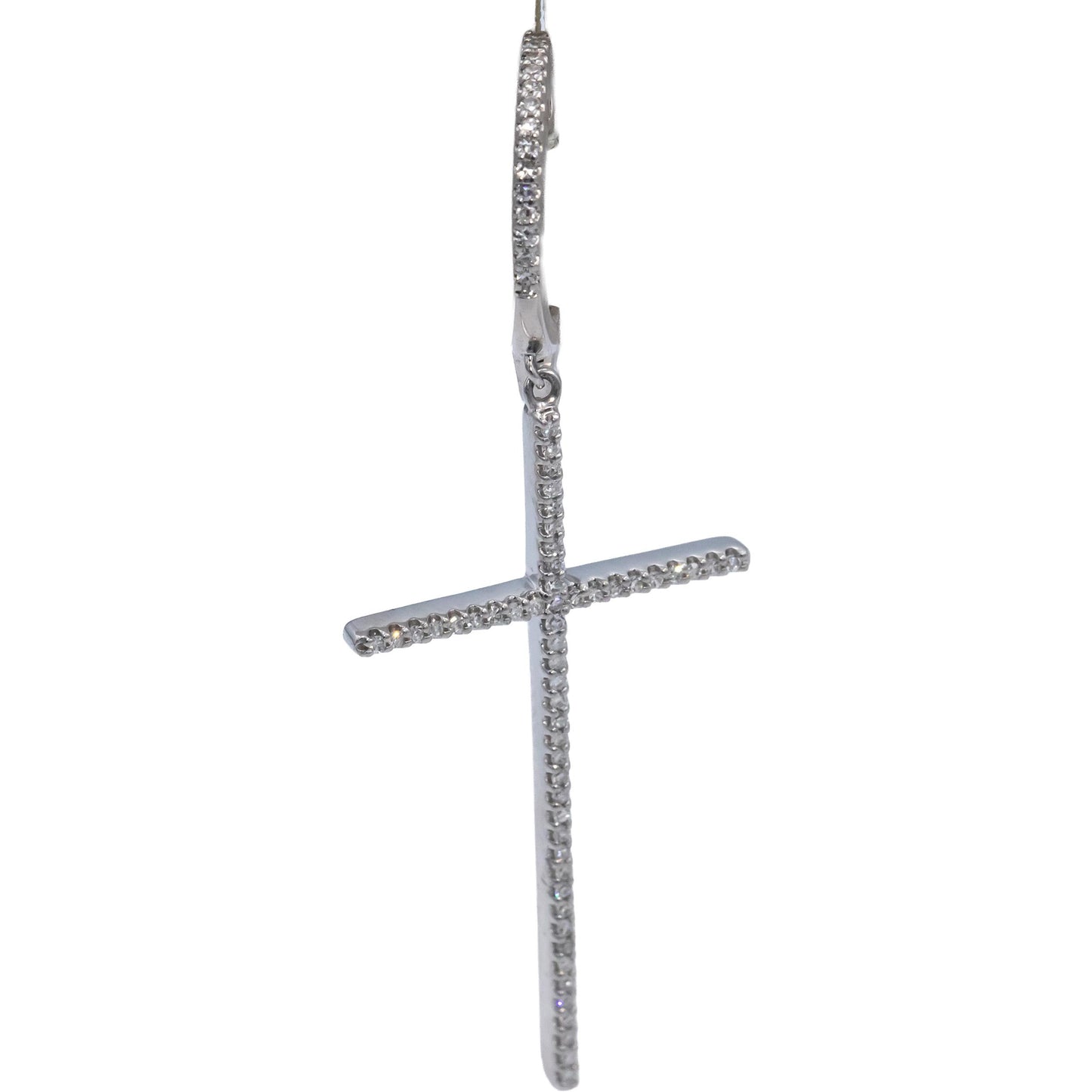 VERA WANG LOVE 10k White Gold Round Diamond Cross Crucifix Dangle Earrings .38CT