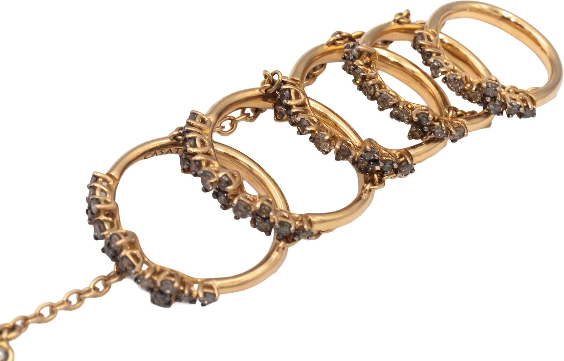 CASTO Designer 18k Yellow Gold Round Diamond Hand Chain Ring Bracelet 2.0CT