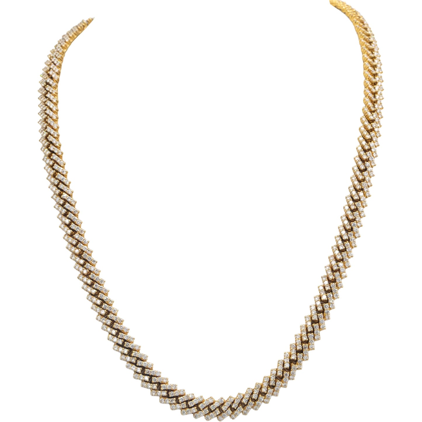 14k Yellow Gold Round Diamond Iced Out Cuban Choker Necklace Chain 13.65CT