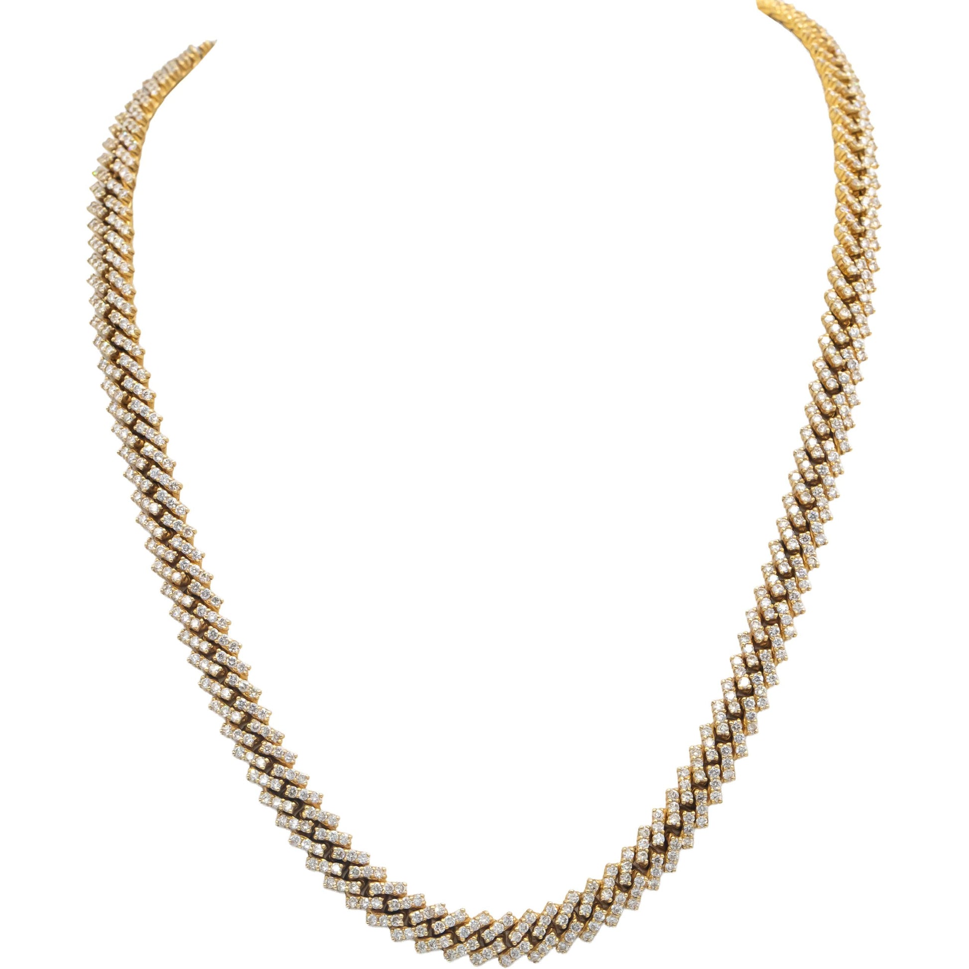 14k Yellow Gold Round Diamond Iced Out Cuban Choker Necklace Chain 13.65CT