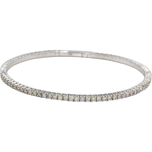 Round Diamond 18k White Gold Flexible Bangle Bracelet 2.97CT