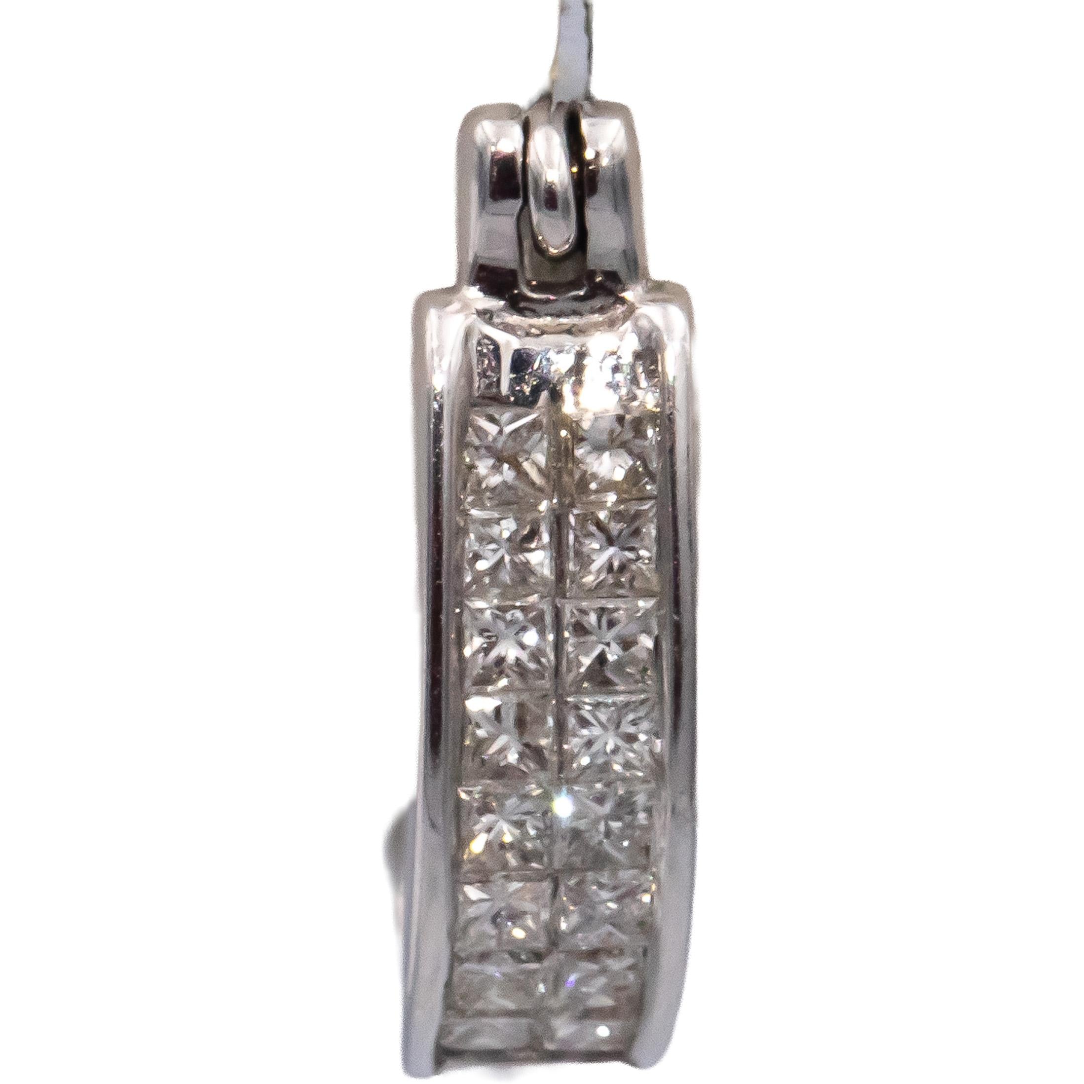14k White Gold Princess Cut Invisible Set Huggie Hoop Earrings 0.50CT