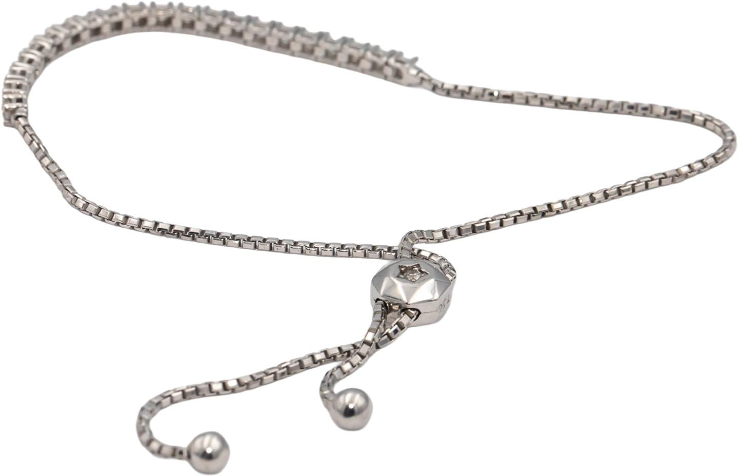 18k White Gold Round Diamond Bolo Bracelet w/ Adjustable Clasp 0.70CT