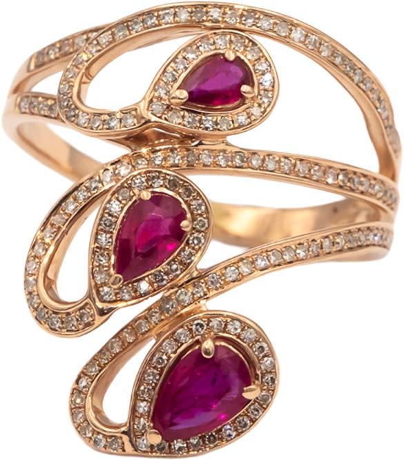 14k Rose Gold Pear Ruby & Round Diamond Cocktail Ring 1.0CT Size 8